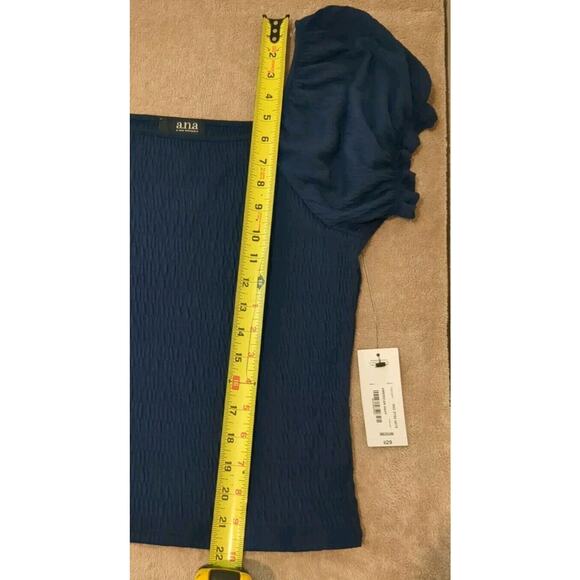 ANA Navy NWT Square Neck Puff Short Sleeve Medium Crinkle Material With Stretch - Picture 13 of 13